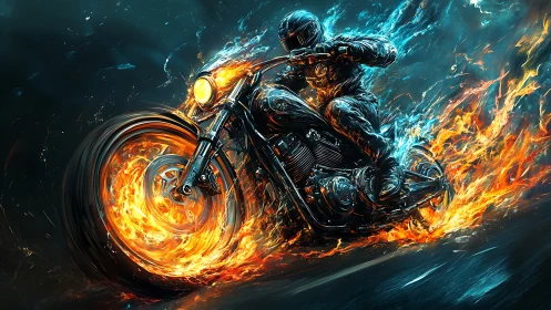 Motorcyclist rides flaming bike through dynamic firestorm