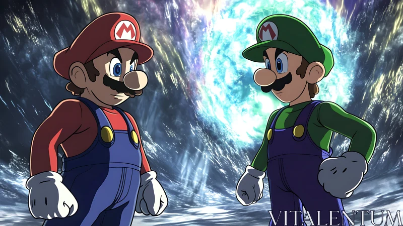 Heroic plumber duo ready for a bold cosmic adventure.