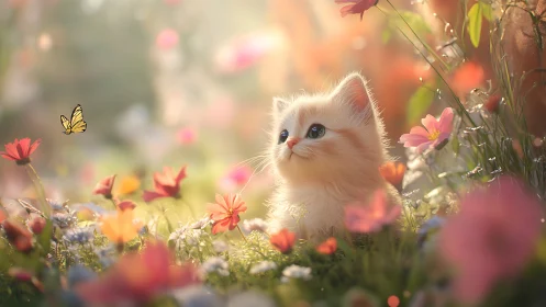 Cloud-Furred Kitten Discovers Magic in Wildflower Reverie.