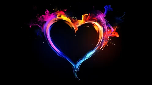 Glowing Neon Heart with Dynamic Energy Burst on Black