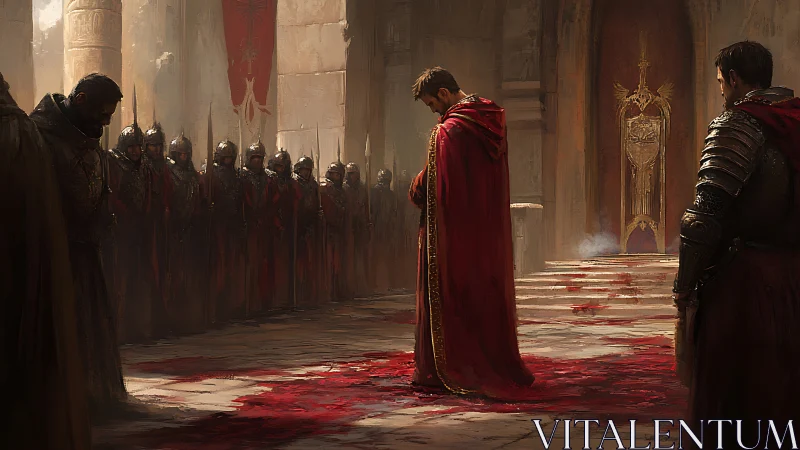 Bloodstained coronation hall shrouded in solemn crimson vows.