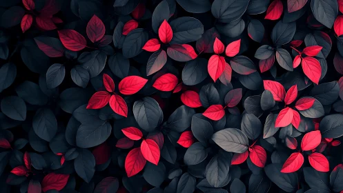 Dark foliage with vivid red leaves in dense overhead view.