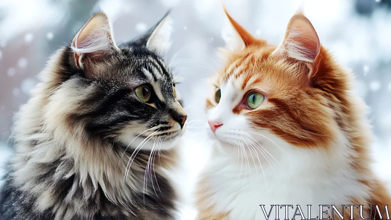 Two Long-Haired Cats in Close Profile Juxtaposition.