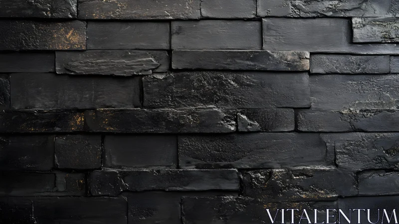 Modern textured black brick wall with gold accents, industrial style.