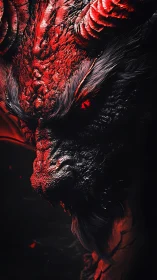 Horned demonic creature close-up with red textured skin.