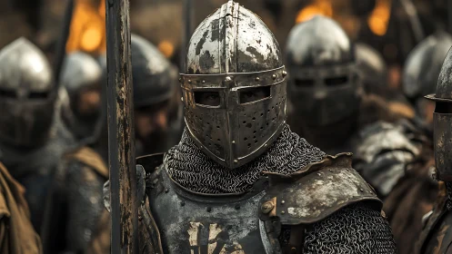 Steel-clad vanguard waits in searing prelude to battle.