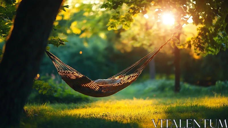 Sunset-weaving hammock cradles a quiet summer-daydream