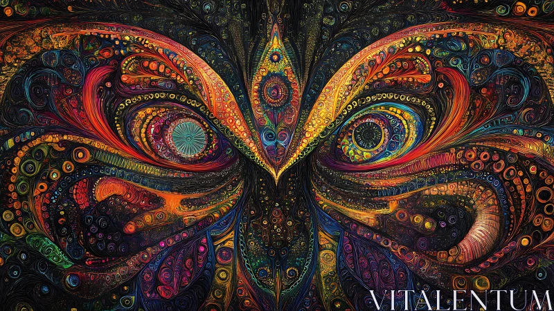 Colorful cosmic owl gaze swirling with playful mystery.