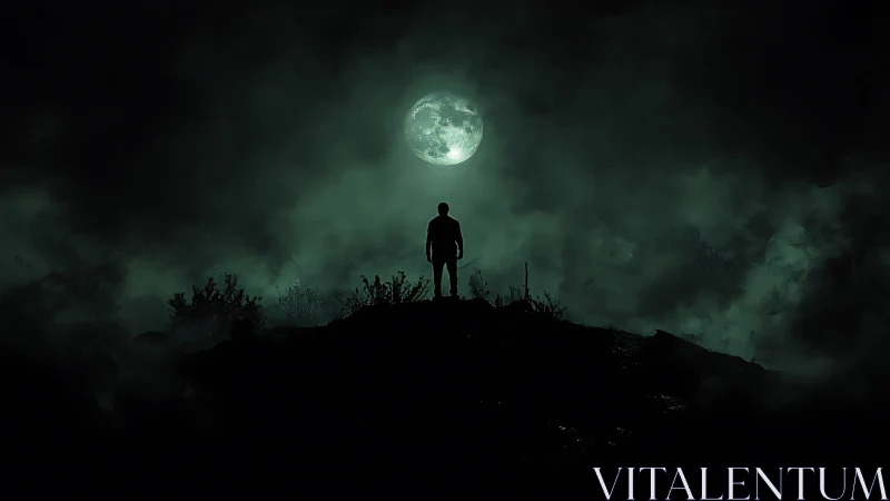 Lone midnight wanderer converses silently with a ghostly moon