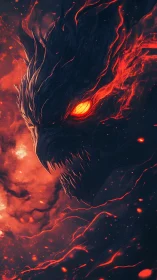 Infernal dragon profile in molten ember-lit darkness.