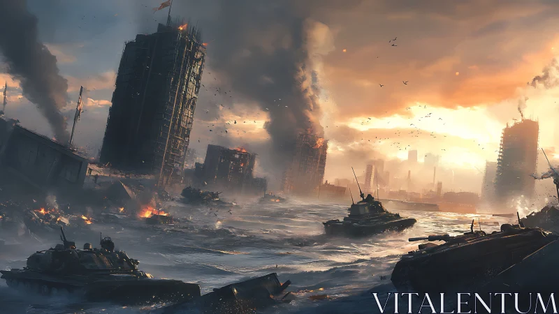 Post-apocalyptic armored assault through flooded ruins.