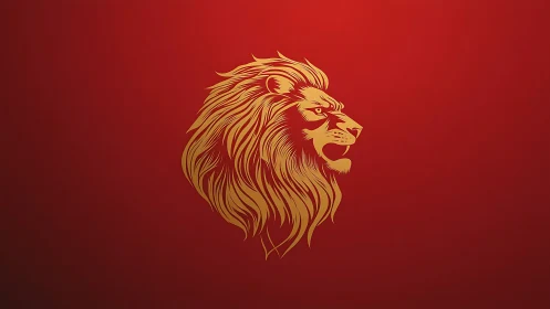 Lion head profile rendered in stylized golden vector art