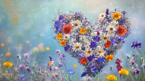 Floral Heart Composition with Chromatic Spectrum Arrangement.