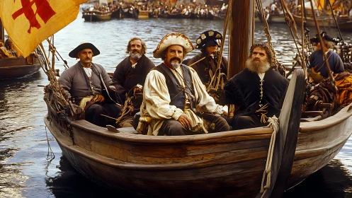Seasoned sailors share a proud moment aboard a wooden boat
