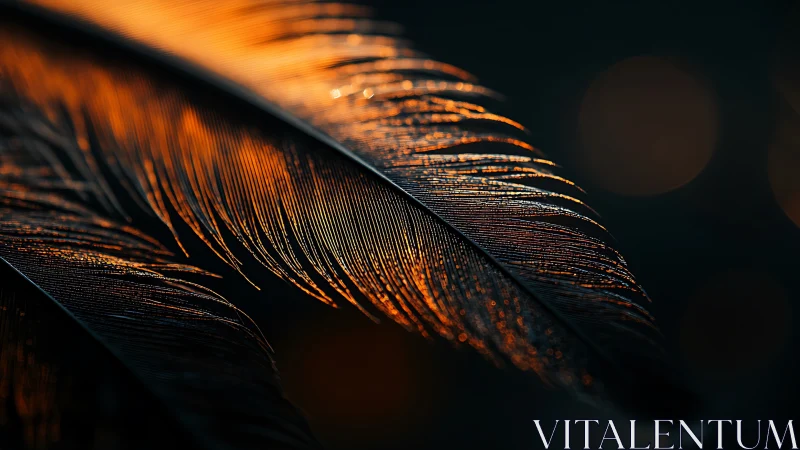 Macro closeup of dark feather edges lit by warm light.