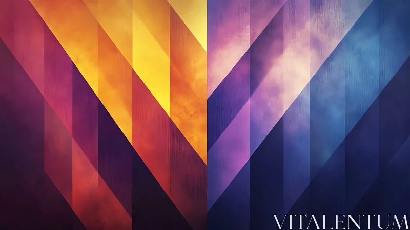 Diagonal gradient panels divide warm and cool color fields