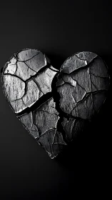 Fractured Stone Heart Against Black Background