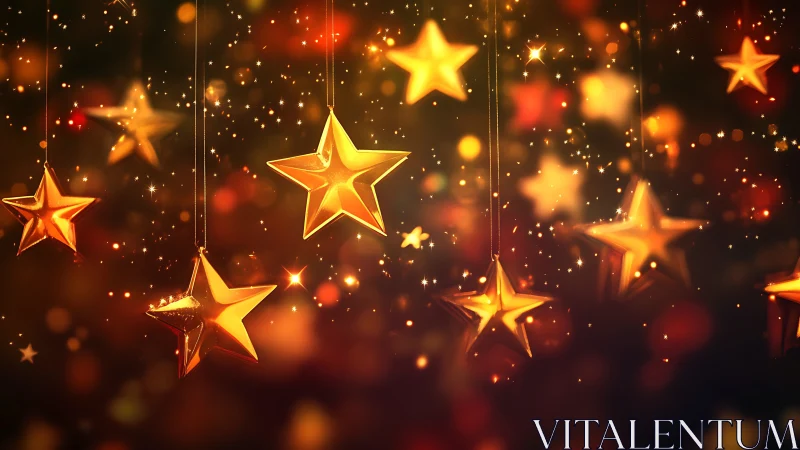 Golden star ornaments in warm festive bokeh illumination
