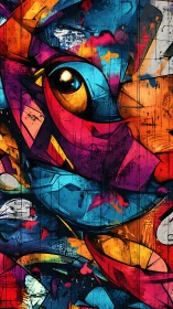 Chromatic avian eye rendered in fractured graffiti vectors.