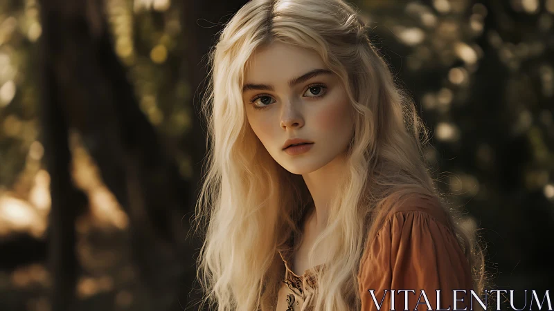 Softly lit blonde portrait applies shallow depth and warm tones