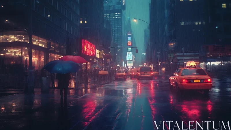 Neon rain chorus over midnight taxis and city umbrellas.
