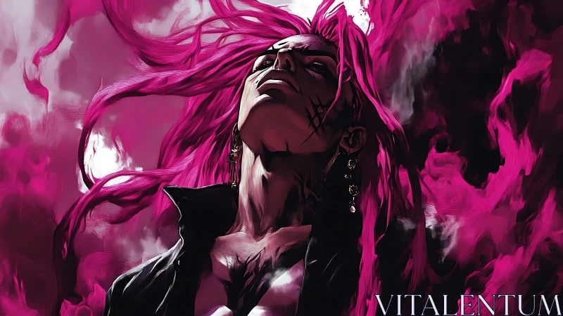 Pink haired warrior emerging in dramatic swirling energy.