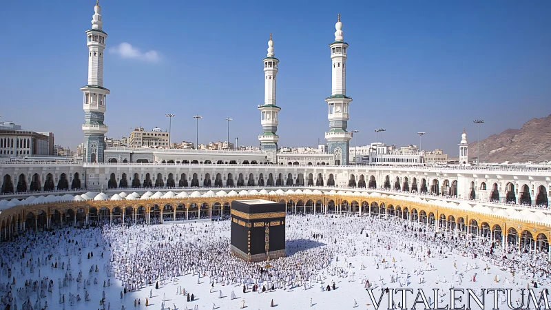 Sacred courtyard alive with pilgrims circling the Kaaba.