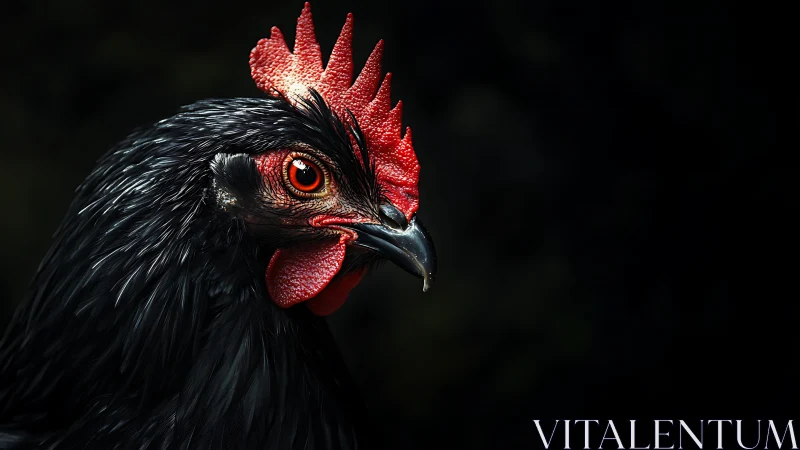 Black Rooster with Red Comb in Profile.