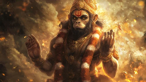 Divine simian warrior rendered in luminous mythic digital detail