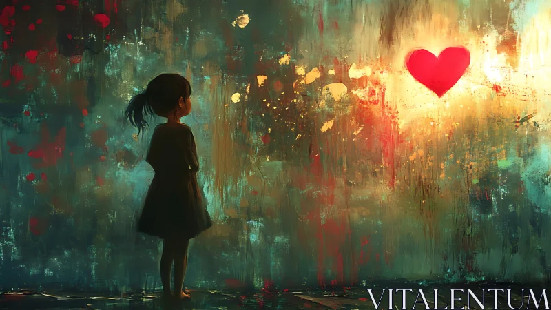 Silhouetted Figure Observing Luminous Heart Symbol