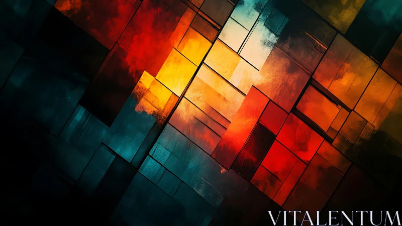 Geometric Abstract Art with Bold Red and Orange Hues, Modern Style.