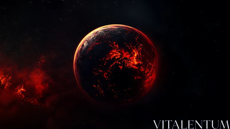 Molten ember planet drifting alone in a star-scarred void.