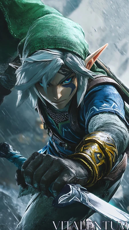 Dynamic close-up of armored elf warrior rendered in high-detail 3D