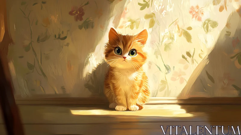 Orange Tabby Kitten Basking in Golden Sunlight