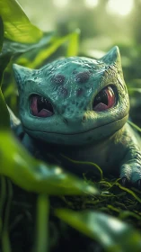 Gentle forest creature rests among soft glowing leaves