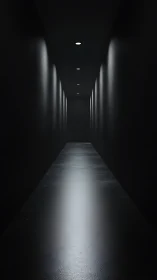 Long dark corridor uses recessed downlights for controlled luminance