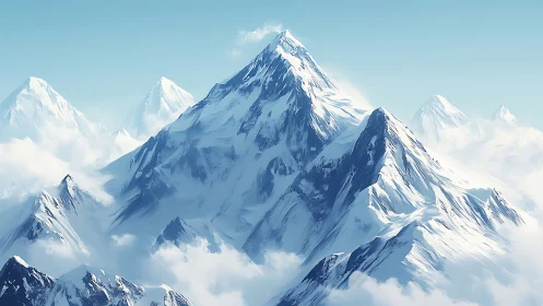 High-altitude alpine range with snowbound jagged summits