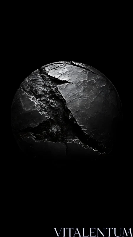 Fractured black sphere reveals rugged tectonic surface