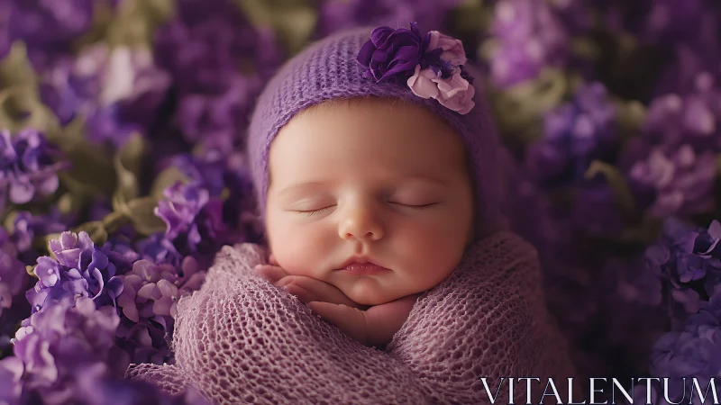 Lavender Dreams: Infant Nestled in Purple Blooms