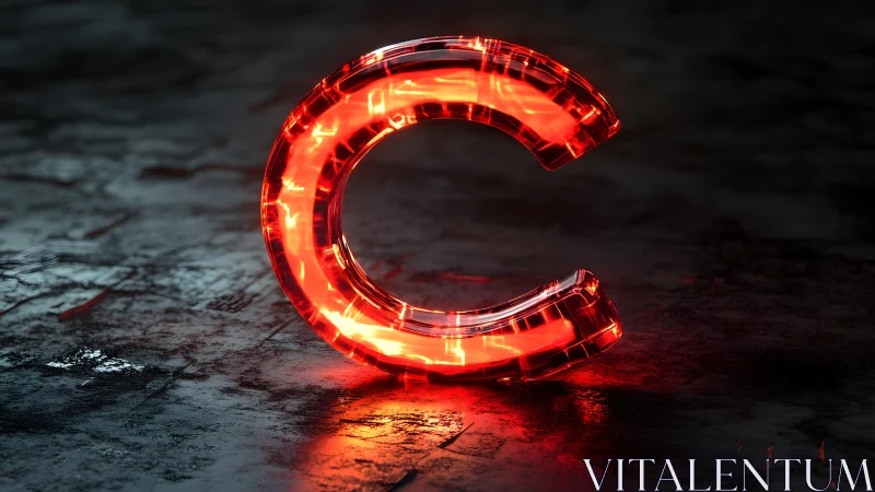 Futuristic glowing red letter C on dark textured background.