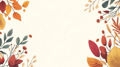 Autumn botanical border with warm foliage on cream background.
