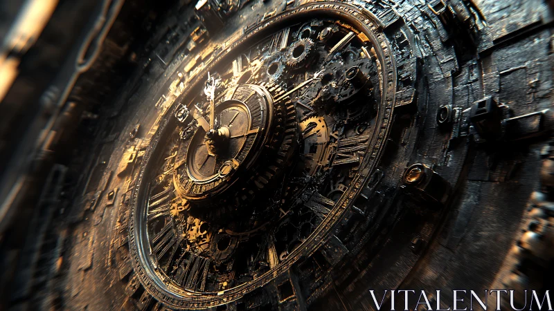 Ancient clockwork portal glowing with warm metallic light.