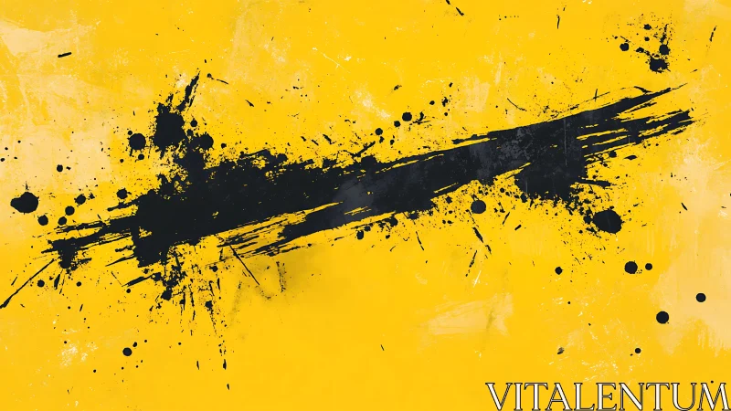 Bold black paint splatter on vibrant yellow abstract background.