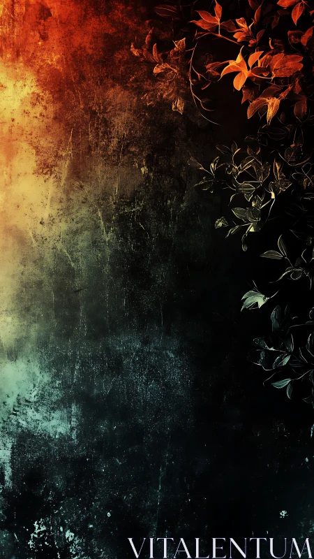 Dual-tone foliage gradient on distressed textured background