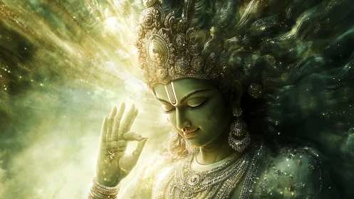 Divine celestial figure bathed in radiant golden light.