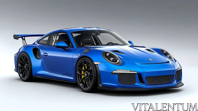 Rendered blue GT3 RS race car with track aero and high gloss paint