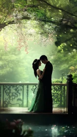 Ethereal garden embrace beneath flowering canopy