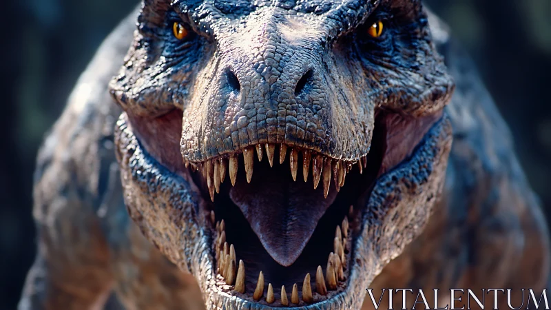 Close frontal rendering of roaring Tyrannosaurus rex head