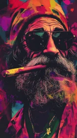 Vibrant bearded man in sunglasses radiates laid back attitude