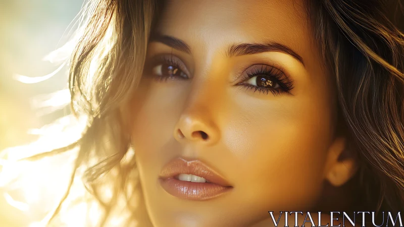 Golden light caresses a serene face with soft, glowing beauty